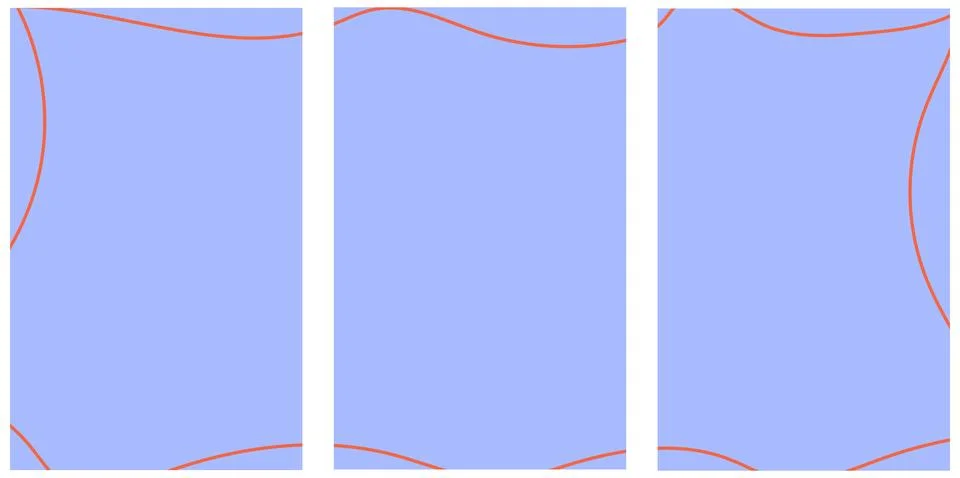 Abstract triptych template with blue background and curved red lines Illustrazione stock