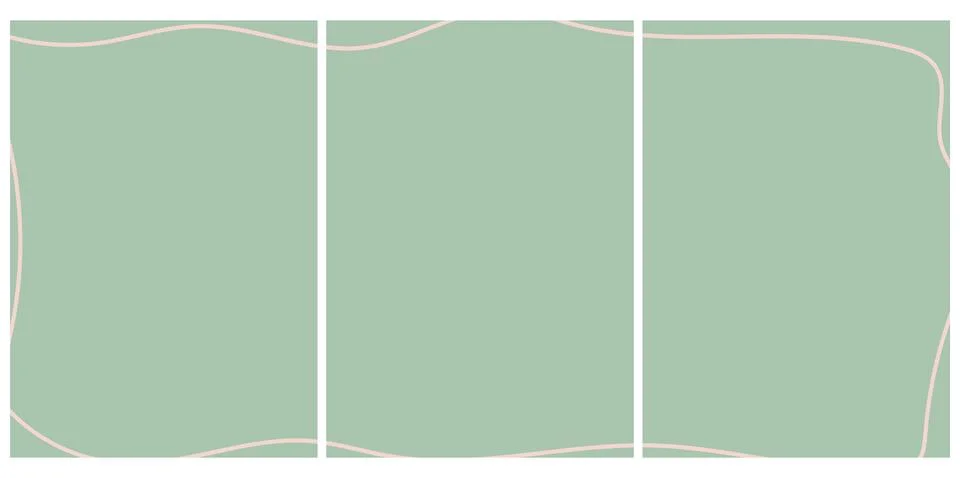 Abstract triptych template with green background and beige curved lines Stock Illustration