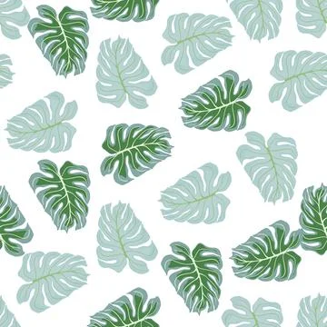 Abstract tropic nature seamless pattern with green and blue random monstera l Illustrazione stock