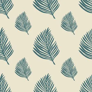 Abstract tropic seamless pattern in hand drawn style with navy blue fern leaf Illustrazione stock