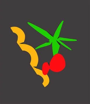Abstract Tropical Botanical Vector, Colorful Plant and Fruit Shapes, Modern Stock Illustration