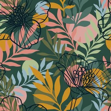 Abstract tropical floral seamless pattern for decorative design. Modern exoti Stock Illustration