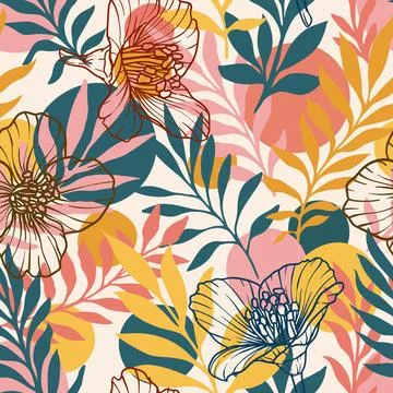 Abstract tropical floral seamless pattern for decorative design. Modern exo.. Stock Illustration