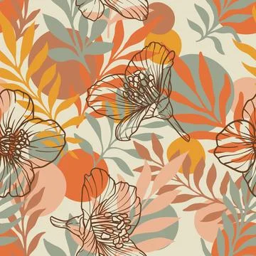 Abstract tropical floral seamless pattern for decorative design. Modern exoti Stock Illustration