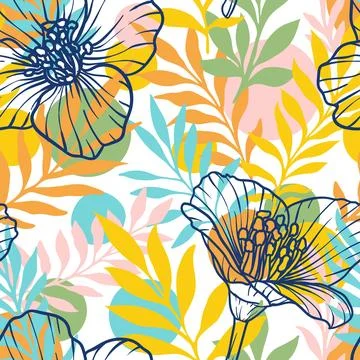 Abstract tropical floral seamless pattern for decorative design. Modern exoti Stock Illustration