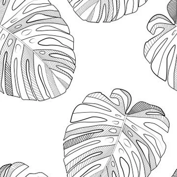 Abstract tropical monstera  leaf seamless pattern background. Vector Illustra Illustrazione stock