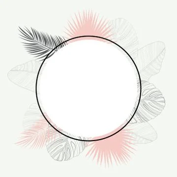 Abstract tropical palm leaf background with frame. Vector Illustration Stock Illustration