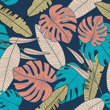 Abstract tropical pattern, botanical leaf seamless pattern. Stock Illustration