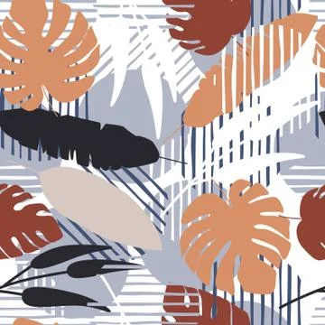 Abstract tropical pattern with exotic palm leaves. Botanical leaf Stock Illustration