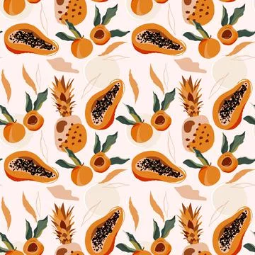 Abstract tropical pattern with shapes and fruits Stock-Illustration
