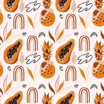 Abstract tropical pattern with shapes and fruits Stock Illustration