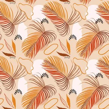 Abstract tropical pattern with shapes and leaves Stock Illustration
