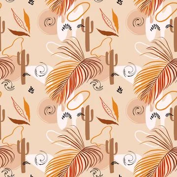 Abstract tropical pattern with shapes and leaves Stock Illustration
