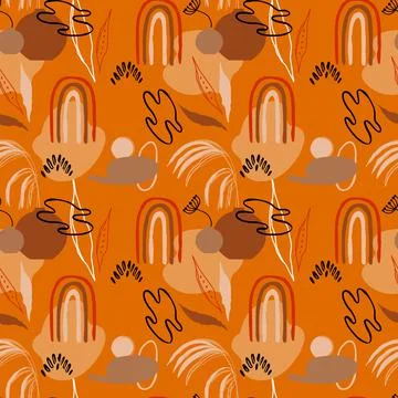 Abstract tropical pattern with shapes and leaves Stock Illustration