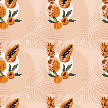 Abstract tropical pattern with shapes and fruits Stock Illustration