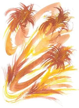 Abstract tropical pattern in warm orange gradient with fluffy palm trees Stock Illustration
