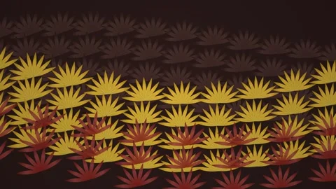 Abstract Tropical Plant Pattern, Yellow and Red Foliage on Dark Brown Backg.. Stock Footage 347560708