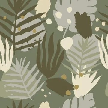 Abstract tropical plants seamless pattern. Contemporary exotic jungle wallpap Stock-Illustration
