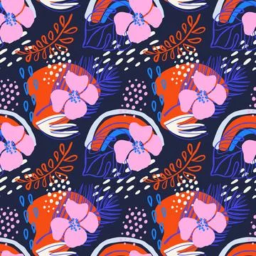 Abstract tropical seamless pattern. Cute hand drawn textures Illustrazione stock