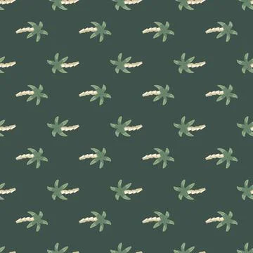 Abstract tropical seamless pattern with little palm tree ornament. Pale dark  Stock Illustration