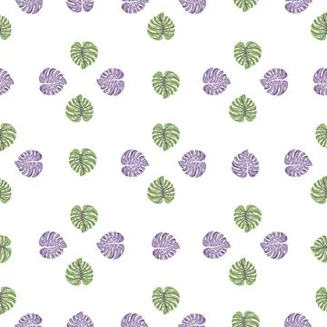 Abstract tropical seamless pattern with monstera leaves isolated on white bac Stock Illustration