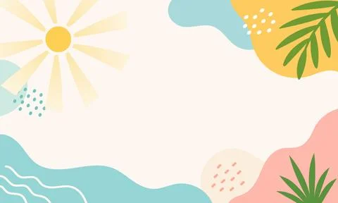 Abstract Tropical Summer Background with Leaves and Sun Modern Organic Shapes Stock Illustration