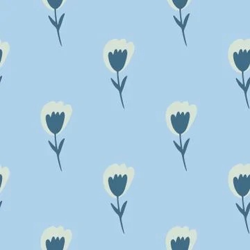 Abstract tulip flowers seamless pattern on blue background. Cute small flower Stock Illustration