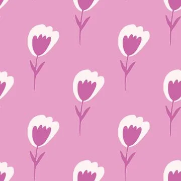Abstract tulip flowers seamless pattern on pink background. Small flower endl イラスト素材