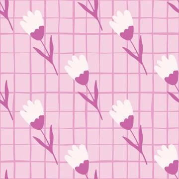 Abstract tulip seamless pattern in vintage style on pink background. Spring f Stock Illustration