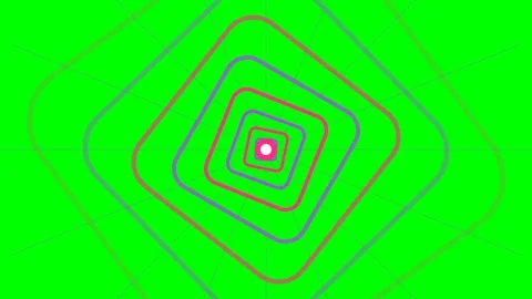 Abstract tunnel of colorful concentric rounded squares on green background Stock Footage 341824074