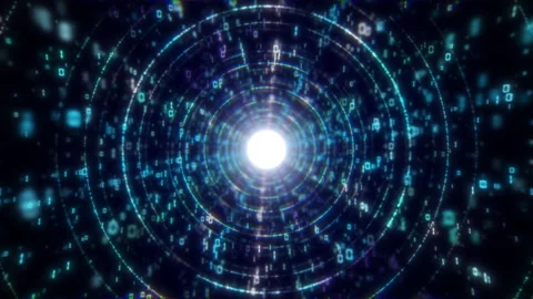 Abstract tunnel. Digital background, 3D rendering. Binary code particle network Stock Footage 139314709