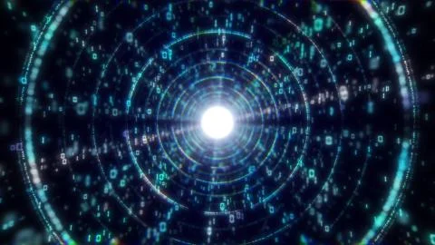 Abstract tunnel. Digital background, 3D rendering. Binary code particle network 스톡 일러스트