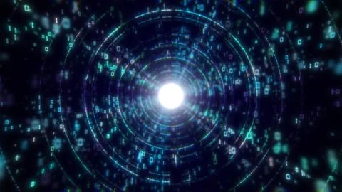 Abstract tunnel. Digital background, 3D rendering. Binary code particle network Stock Illustration