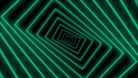 Abstract tunnel effect with glowing green neon rectangular light frames Video stock 335117783