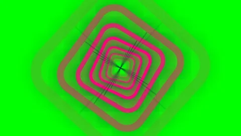 Abstract tunnel effect with nested colorful rounded square shapes on green Stock Footage 340904014