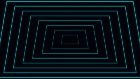 Abstract tunnel of glowing blue square frames receding into dark abyss Видео 338310405