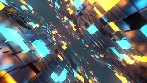 Abstract tunnel of glowing cubes in motion. Futuristic tech background loop. Stock Footage 316225558
