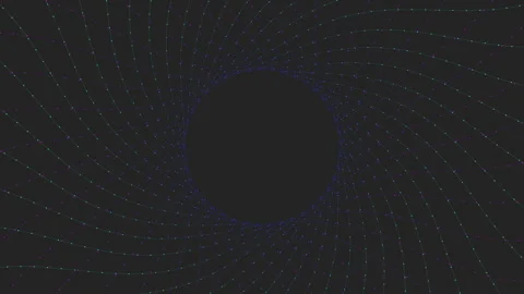 Abstract tunnel of glowing geometric grid lines forming circular digital vortex Stock Footage 334139209