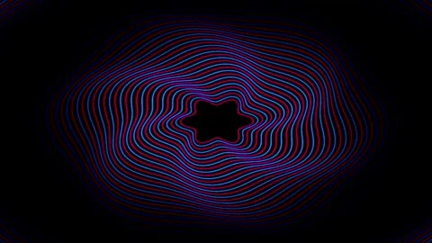 Abstract tunnel of glowing red and blue concentric wavy rings audio visuali.. Stock Footage 344709533