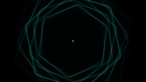 Abstract tunnel with glowing teal hexagonal lines expanding on dark black b.. Видео 344309510