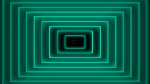 Abstract tunnel of glowing teal rectangular lines creating depth effect Stock Footage 335145848