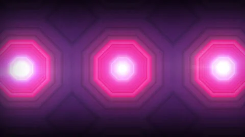 Abstract Tunnel with Glowing Violet and Pink and cherry Hexagonal Portals Stock Footage 336691306