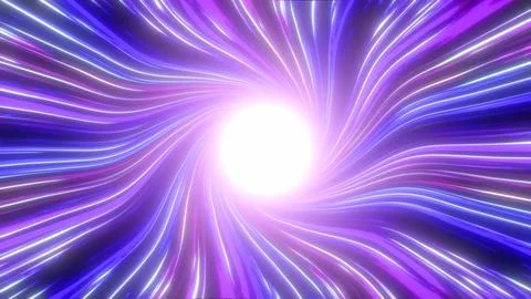 Abstract tunnel made of glowing lines. Fast moving lines curl into a hole. Stock Illustration