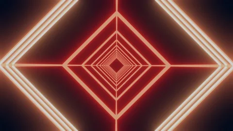 Abstract Tunnel Motion Background, Square Red Orange Neon Background Video Stock Footage 232386742