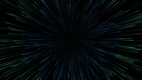 Abstract tunnel motion effect with glowing green and blue light lines on bl.. 스톡 동영상 342583106
