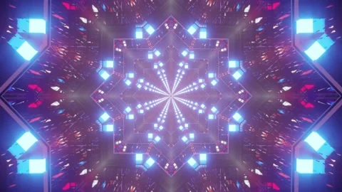 Abstract tunnel motion with glowing blue lights and fractal geometry in a d.. Stock Footage 337807386
