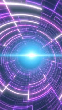 Abstract tunnel of neon light rings forming a futuristic digital vortex wit.. Stockillustratie
