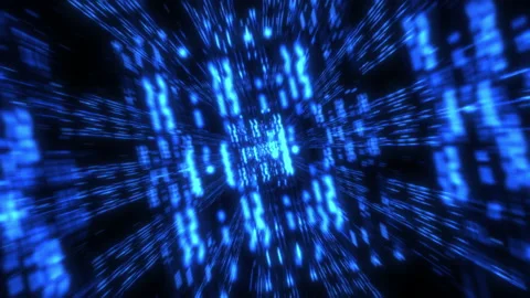 Abstract tunnel or wireframe net corridor. Dynamic blinking particles Stockbeeldmateriaal 145522280