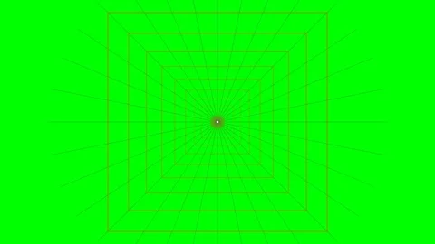 Abstract tunnel perspective with geometric red squares on green background Stock Footage 340901557