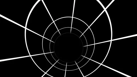 Abstract tunnel with white glowing lines. Futuristic digital portal in dark Stockbeeldmateriaal 340118885